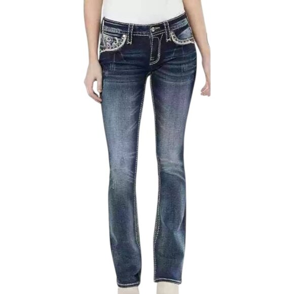 Rock Revival Jeans Women’s 28/8 Ferry Easy Boot Bling Butt Western Blue Jeans - Picture 2 of 12